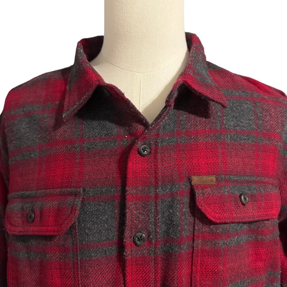 Orvis Men's Red Gray Plaid Workwear Heavy Flannel Shirt Jacket Shacket Sz XXL